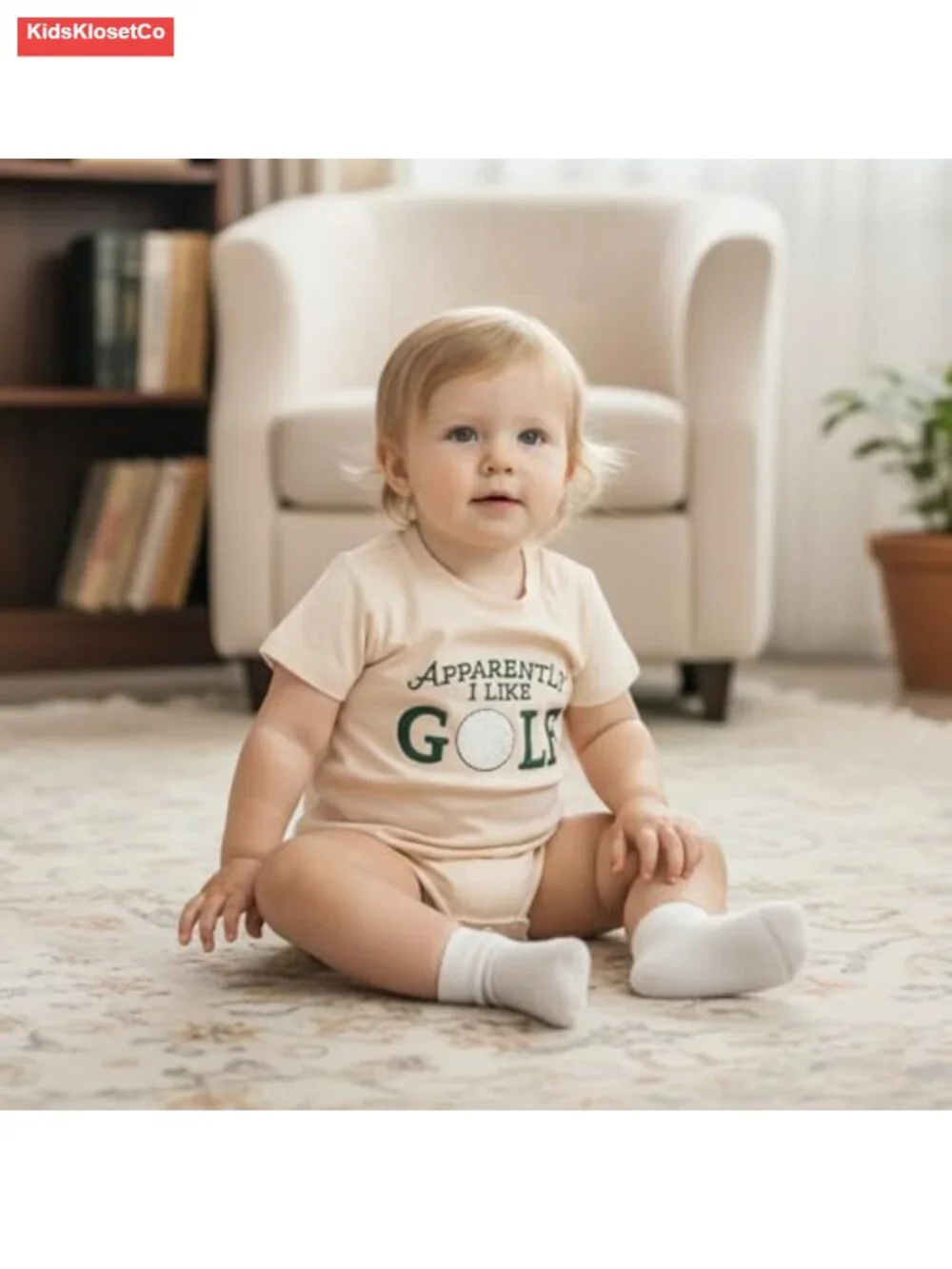 Baby Romper - Embroidered Golf Design, Short Sleeve, Cotton Blend - Picture 3 of 6